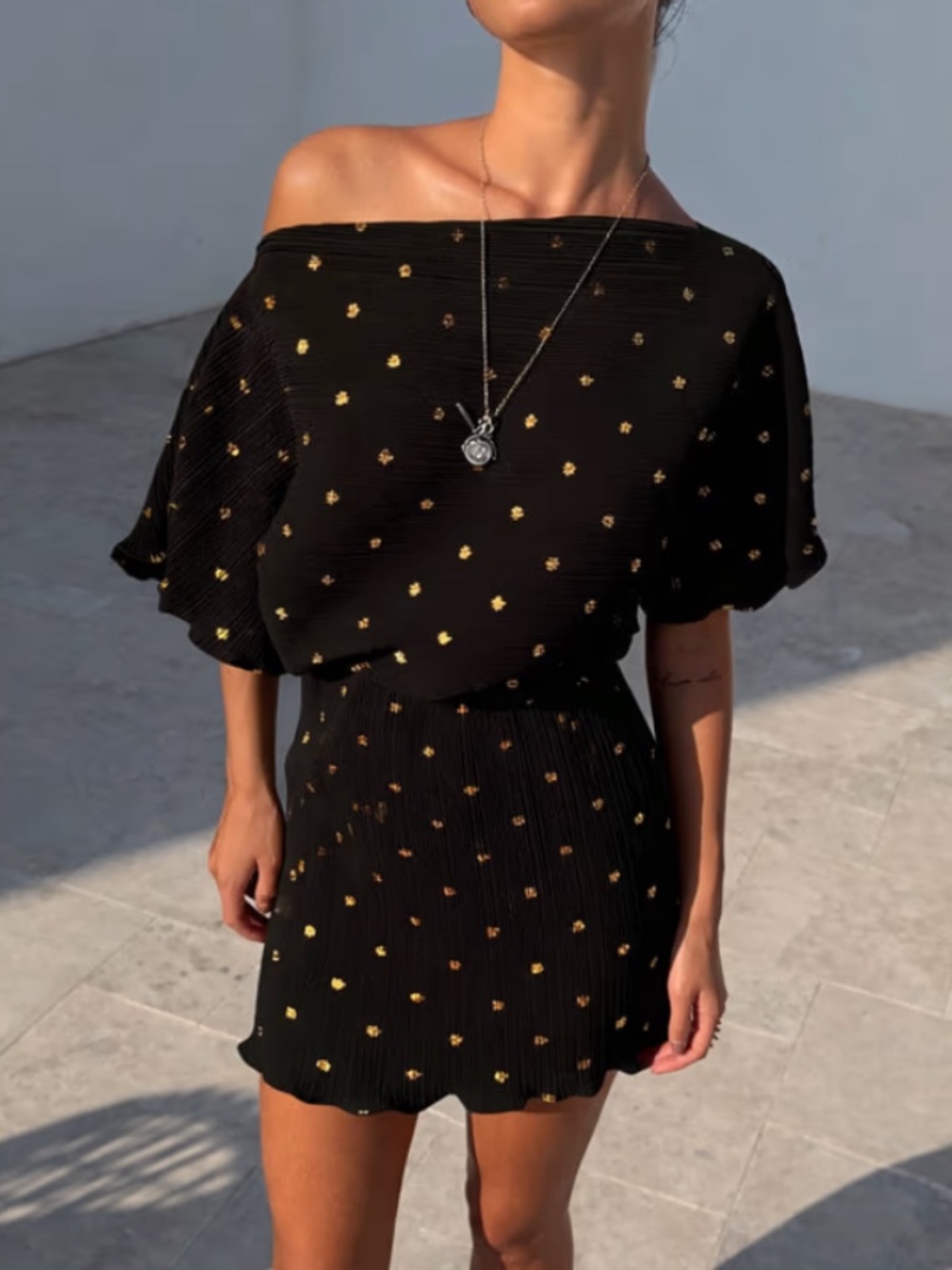 Black Plisse Mini Tilly Dress